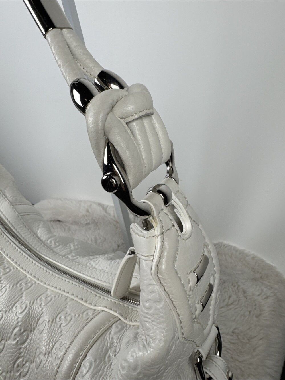 GUCCI GG SHW Techro Horsebit Medium Hobo Hand Bag 240216 Calfskin Leather White - Picture 4 of 16